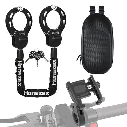 Honszex Schloss für E Scooter, E Scooter Schloss, Handschellenschloss mit Schlüssel, E Roller Schloss mit Handyhalterung und Wasserdichter Tasche, Zubehör für Elektroroller und Elektrofahrräder