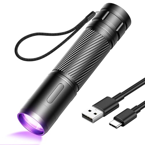 GEARLITE Wiederaufladbar LED UV Schwarzlicht Taschenlampe, Leicht Mini UV Lampe Ultraviolettes Licht mit 395nm Robust Wasserfest für Bernsteinsuche Geocaching Heimtierurindetektoren Unechte Banknoten