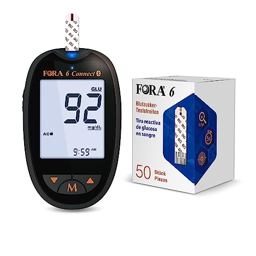 FORA 6 in 1 blutzuckermessgeräte Bluetooth, mit 50pcs Blutzucker-Teststreifen