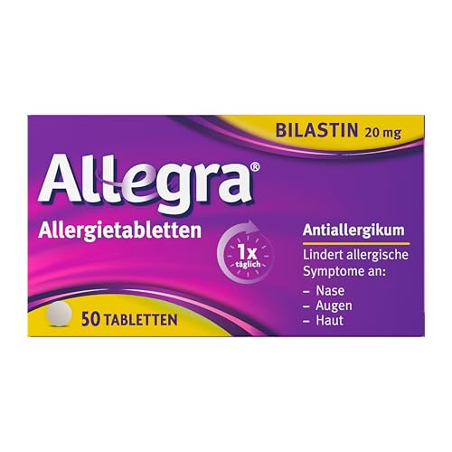 Allegra Allergietabletten 50 Stk | Antihistaminikum | Wirkstoff Bilastin | schnell und 24 Std wirksam bei Heuschnupfen, Tierhaar-, Hausstaubmilben-, Schimmelpilzallergie, Urtikaria