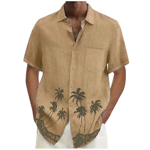 Generisch Leinenhemd Herren Kurzarm Hemd Button Down Regular Fit Freizeithemden Sommer Strand Leinen Shirt Herren Henley Shirt Graphic Leicht und Nicht einschränkend