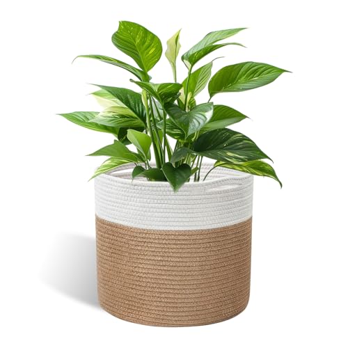 Blumentopf Korb Baumwolle Seil Aufbewahrung Pflanzkorb Übertopf Korb Wäschekorb Gewebter Faltbarer Strickkorb Handtuchkorb für Wohnzimmer Kinderzimmer Badzimmer 20x20CM