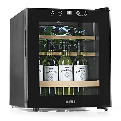 N8WERK Weinkühlschrank für bis zu 15 Flaschen Wein | Leise Kompressortechnologie, freistehend, Temperaturbereich 4 °C - 18 °C, Thermoverglasung | LC-Display, LED-Beleuchtung