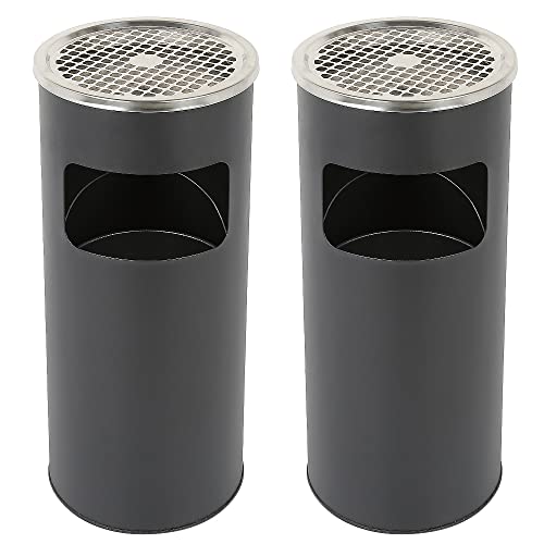 XUANYU 2er-Set 30 liter Mülleimer mit Aschenbecher Standaschenbecher für Draußen Herausnehmbarem Abfalleimer aus Edelstahl Ø25×60 cm (Schwarz)