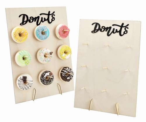 Donut Ständer 2 Stück Holz Donut Wand Donutständer 9 Löcher Donut Stand Donut Board für Hochzeit Geburtstagsfeier Süßigkeitenwagen und Party, 30x40 cm (Schwarz Buchstaben)