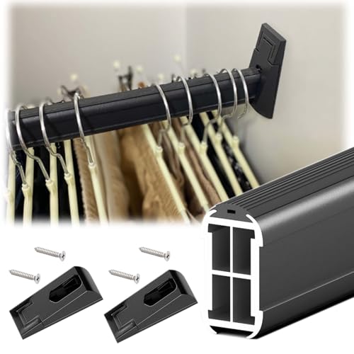 Anpassbare Aluminium-Schrankstange mit Stützschrauben, Wandmontage, robuste Aufbewahrungslösung für Kleidungsgeschäfte und den Heimgebrauch.