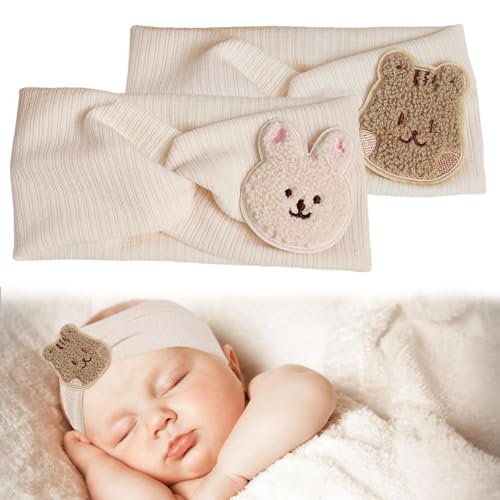 2 Stücke Gemustertes Stirnband Baby Cremefarbenes Eichhörnchen Kaninchen-Kreuz-Stirnband Haarband Bandeau-Gestricktes Twist-Stirnband-Stirnband Weiches Elastisches Stirnband Baby Mädchen