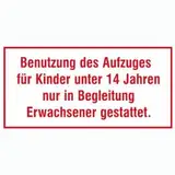 INDIGOS UG - Benutzung des Aufzuges für Kinder unter 14 Jahren, selbstklebende Folie Gr. 10x5cm - Warnung - Sicherheit - Hotel, Firma, Haus