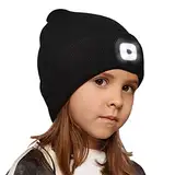 Richaa Geschenke für Kinder Weihnachten Mütze mit LED Licht Kinder Wiederaufladbar LED Strickmütze Wintermütze Schwarz Beanie Lustige Kleine Geschenke für Mädchen Jungen