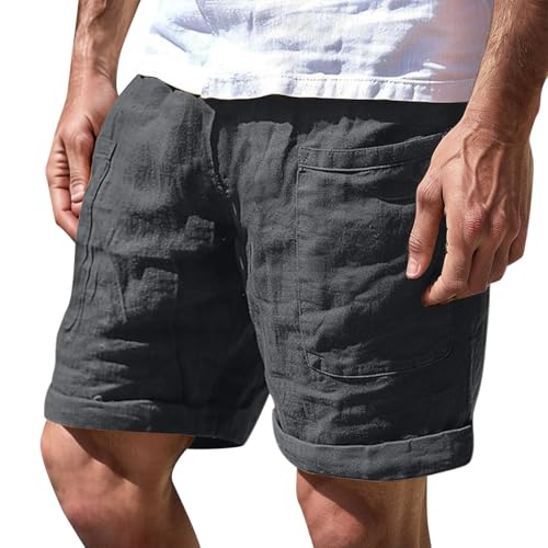 Shorts Blau Herren Waist Hose Kurze Cargohose Solid Splice Pocket Kordelzug Mode Einfarbig Lose Polyester(Grey,3XL)
