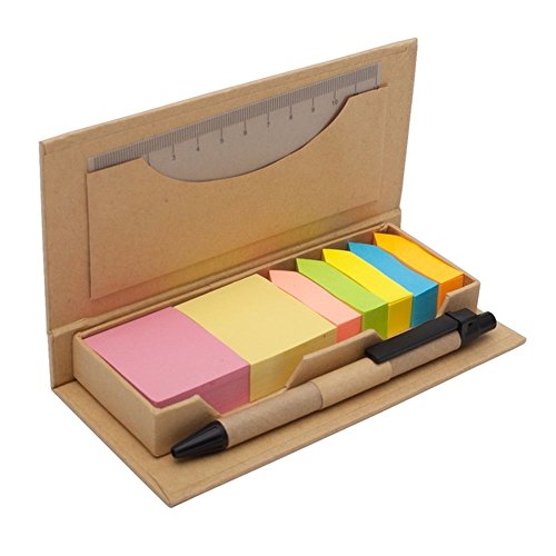 Ökologisches Haftnotizenset aus Papier | 660 Stück Notizblätter, Klebezettel, Sticky Notes, Page Marker, Haftstreifen, Pfeilform, Seitenmarker | bunt | Lineal+Kugelschreiber blaue Mine | Geschenk