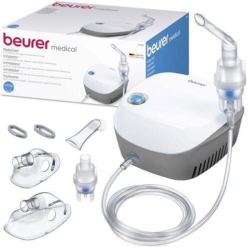 Beurer IH 18 Inhalator mit Kompressor-Drucklufttechnologie zur Behandlung der oberen und unteren Atemwege, für Erwachsene und Kinder geeignet, Weiß, 8-teiliges Set