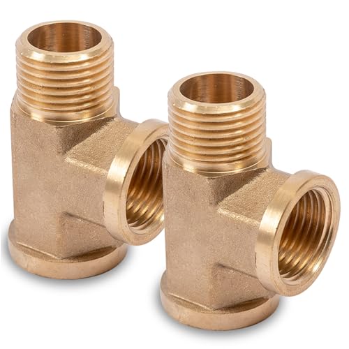 2 Stück 1/2" Messing T-Stück, IG x IG x AG Gewindefitting T-stück, DN15 T-Schnittstelle, 1/2 Zoll T-Stück aus Messing geeignet für Rohrverbindungen, Badezimmern, Heizungen