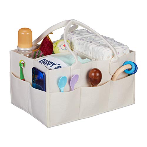 Relaxdays Baby Windel Caddy, 11 Fächer, entnehmbare Trenner, tragbare Filztasche, Auto & Wickeltisch Organizer, beige