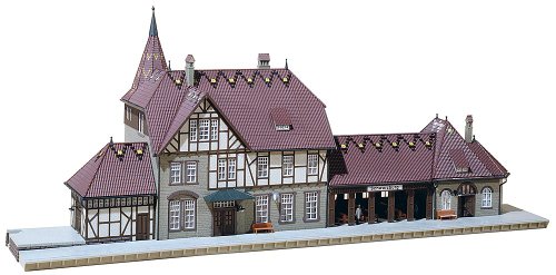 FALLER Bahnhof Schwarzburg Modellbausatz mit 406 Einzelteilen 550 x 185 x 230 mm I Modelleisenbahn Zubehör H0 Gebäude I Modelleisenbahn H0 Bahnhof