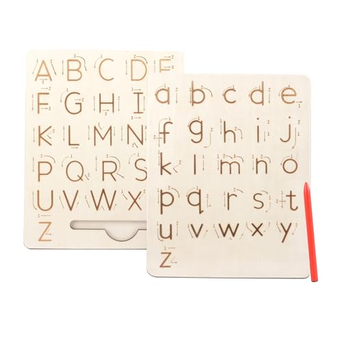 Holz Alphabet Schreibtafel, Doppelseitig Letter Tracing Board ABC, Montessori Lernspielzeug für Vorschulkinder, Buchstaben Lernen Educational Toys, Einschulung Geschenke für 3 4 5 Jahre alte Kinder