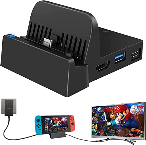 SWANPOW Switch Docking Station für Nintendo Switch/Switch OLED, Tragbarer Ladeständer 4K HDMI TV Adapter Ersatzladegerät mit extra USB 3.0 Port kompatibel mit dem Offiziellen Nintendo Switch