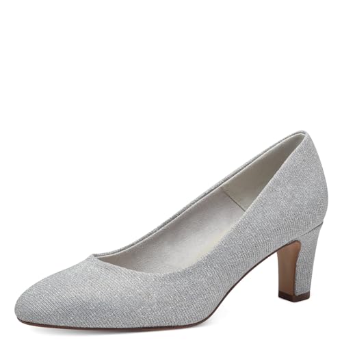 Tamaris Damen Pumps Textil Blockabsatz Vegan; Silver Glam, EU 42