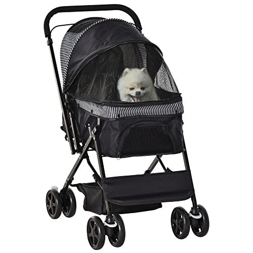 PawHut Hundebuggy Hundewagen Buggy für kleine Hunde und Katzen Haustierwagen Pet Stroller Katzenbuggy Oxford Schwarz 76,5 x 52 x 95 cm