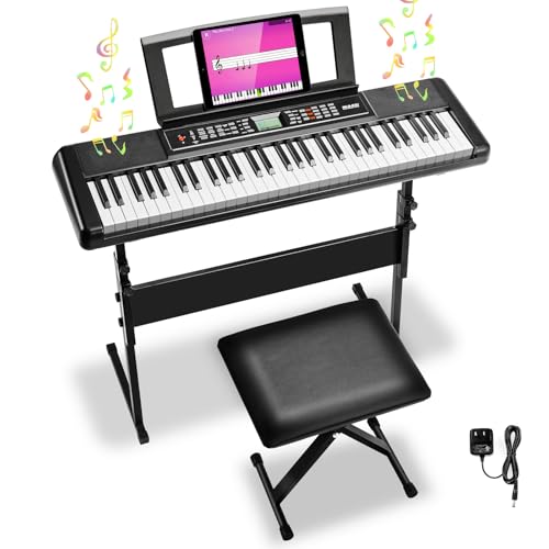 Keyboard Piano Digital Klavier 61 Tasten, E-Piano Tastatur für Anfänger,300 Sounds & Lehrfunktion, Electronic Keyboards Kinder mit Lautsprechern, LCD, USB-MIDI,Klavier Ständer, Hocker, Notenablage