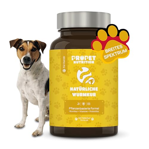 Wurmkur Hund. Entwurmungsmittel für Hunde. 120 Tabletten. Probiotika Hund + B-Vitamine. 100% Natürliches Wurmmittel. Pflanzliche Wurmkur-Alternative bei Wurmbefall. Beseitigt und Verhindert Würmer