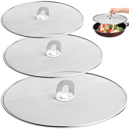HATANSE 3 Stück Spritzschutz Pfannen Edelstahl Multi-Use Fettspritzschutz für Pfanne für eine Vielzahl von Pfannen Bratpfannen 33cm, 29cm, 25cm