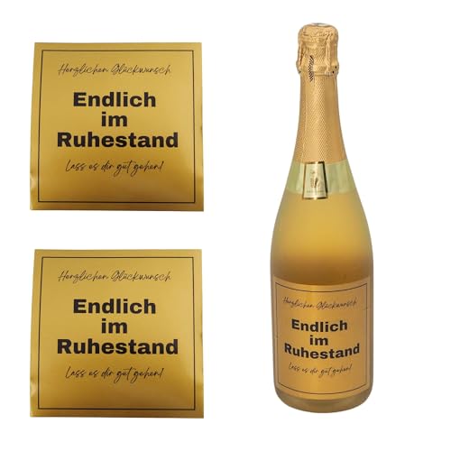 MilaBoo® 2er Set Goldene Flaschenetiketten zum Ruhestand – Perfekt für Wein, Sekt, Whisky und mehr – 10x10 cm – Renteneintritt Geschenk Frau und Mann (Gold Rente)