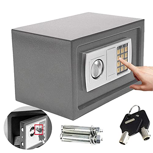 8.5L Digitale Safes Tresor Klein, Elektronischer Sicherheitsbox mit PIN-Code und Schlüssel, Feuerfest und Wasserdicht für Schmuck Bargeld, mit 2 Notschlüssel, Wandtresor Stahlsafe Grau