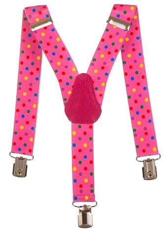 Olata Kinder Hosenträger mit Vielzahl von Mustern | Elastische Y-Hosenträger (1-5 Jahre) – 2,5 cm. Polka Dot (Rosa)