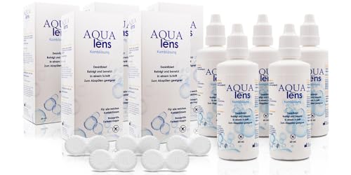 AQUA lens Kontaktlinsen Fluessigkeit Flight Pack - Reise-Set- 5x60 ml + 5 Behälter - Premium All-in-One Kombilösung für weiche Kontaktlinsen mit HPMC