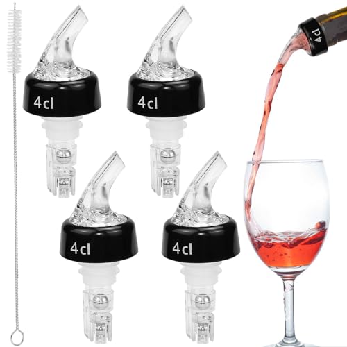 SLTAXAR 4 Stück Flaschenausgießer Spirituosen 4cl Dosierer für Flaschen, Ausgiesser für Spirituosen 4cl mit Bürste Portionierer Flasche bar Bottle pour Spouts Dosierer für Wein Schnaps Cocktails Öl