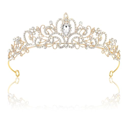 Gjinxi Königin Krone Hochzeit Braut Kristall Tiara Goldene Krone Kristall Tiara Braut Stirnband Strass Krone für Frauen Mädchen Geburtstag Hochzeit Festzug Abschlussball Party