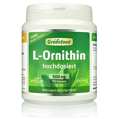 L-Ornithin, 500 mg, hochdosiert, 120 Kapseln – wichtige Aminosäure. Hergestellt durch Fermentation. OHNE künstliche Zusätze, ohne Gentechnik. Vegan.