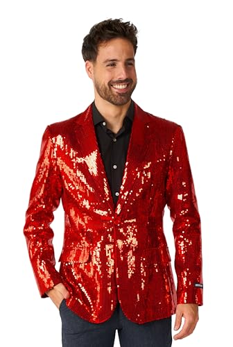 Suitmeister Roter Party-Blazer für Herren - Weihnachten, Silvesterparty - Glänzende Pailletten-Anzugjacke - Rot