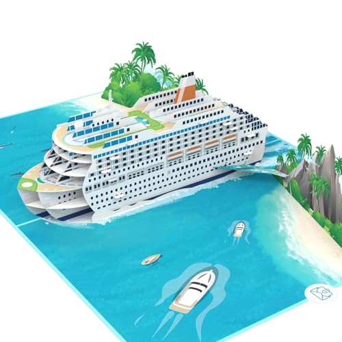 MOKIO® Pop-Up Karte Reise – Kreuzfahrschiff – 3D Gutscheinkarte für eine Kreuzfahrt, Schiffsreise oder Urlaub, Schiff Reisegutschein zum Geburtstag