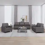 qohoio 3-TLG. Sofagarnitur mit Kissen Sofa Wohnzimmer Sitzgruppe Wohnzimmer Sofa Set Sofas FüR Wohnzimmer Grau Kunstlederer - 3201340