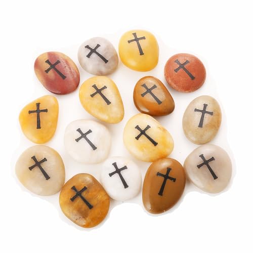 ROCKIMPACT 24 Stück Kreuz Steine mit Kreuz Glück Gravierte Steine Gravur Inspirierende Steine Glücksbringer Ermutigung Dankbarkeit Geschenk Glückssteine (Großhandel, je 5-8 cm)