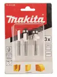 Makita D-53338 Fräser-Set 3-teilig, Hartmetall, 6 mm Schaft für Oberfräser, für Holz, EN847, 1x Nutfräser, 1x Bündigfräser, 1x Rundkantenfräser