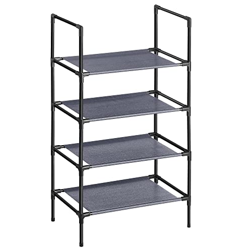 SONGMICS Schuhregal mit 4 Ebenen, Schuhregal, Aufbewahrung, Metallrahmen, Regale aus Vliesstoff, für Eingang, Schlafzimmer, Wohnzimmer, 45 x 28 x 80 cm, Grau LSR004G02