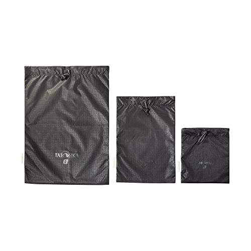 Tatonka Packbeutel Stuff Sack Set (3 Stück) - Leichtes Packtaschen-Set in drei verschiedenen Größen - Mit Schnürzug und Kordelstopper - Aus recyceltem Material (black)