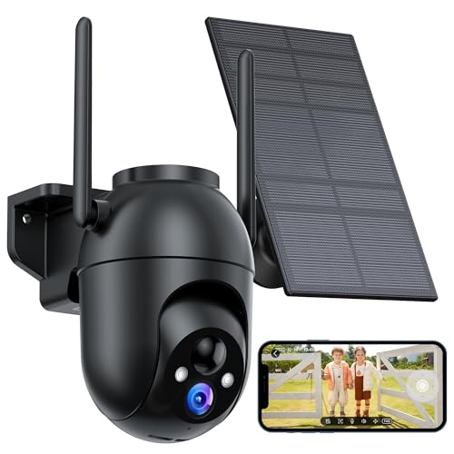 Überwachungskamera Aussen Akku und Solar: 2K WLAN Kamera Outdoor Kabellos - 360° PTZ Außenkamera mit Monitor Alarmanlage Nachtsichtfunktion WiFi Camera Bewegungsmelder