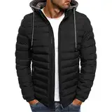 UHouse Winterjacke Herren Daunenjacke Sale Warm Jacke Leichte Steppjacke Winter Herren-Jacken Bequeme Kapuzenjacke Casual Puffer Jacket Basic Übergangsjacke Angebote Des Tages Heute Schwarz L