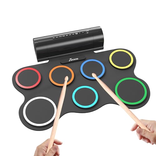 OYAYO Schlagzeug Elektronisch, 7 Pads Faltbares Elektronisches Schlagzeug mit Drumsticks und Dual Speakers, Farbe Tragrbares Elektrische Drum set für Kinder, Anfänger Geburtstag und Geschenk