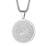 LUTAKU Muslimische Allah Halskette Edelstahl Arabische Halskette Islam Koran Anhänger Kette Shahada Islamische Geschenke für Frauen Männer Ramadan Eid Zubehör, Edelstahl, Kein Edelstein