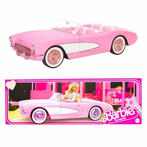 Barbie Corvette - Kaugummipinkes Cabrio, Platz für 4 Puppen, öffnende Türen, drehbares Lenkrad, Retro-Lackierung, Luxus-Interieur, für Sammler, HPK02