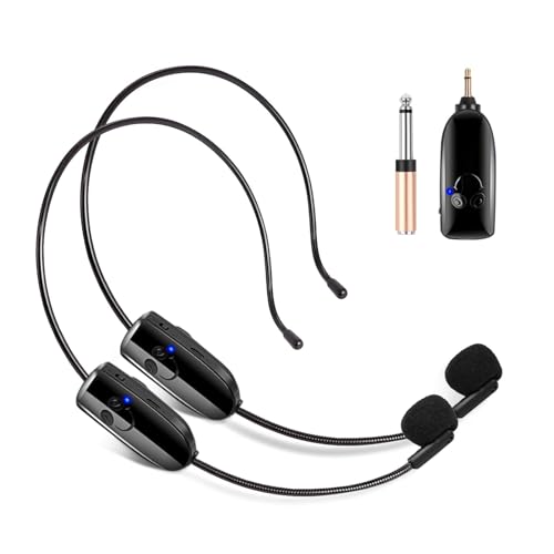 Kabelloses Mikrofonsystem für 2 Personen, HUACAM 2,4 G Dual Wireless Headset und Handheld 2-in-1, 48,8 m Reichweite für Sprachverstärker, Bühnenlautsprecher, Lehrer, Tourguides, Fitnesstrainer