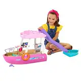 Barbie Traumboot Spielset, Rutsche und Schwimmzeug, 20+ Barbie-Zubehörteile, ohne Barbie-Puppe, als Geschenk für Kinder ab 3 Jahren geeignet, HJV37