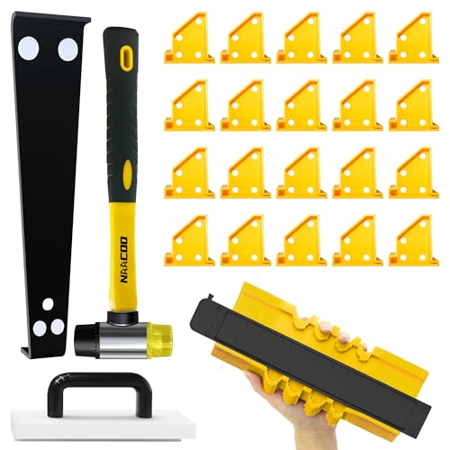 Laminat Verlegeset,laminat werkzeug,Professionelle Vinyl Bodenbelag Werkzeuge-Schlagklotz, 10 "Konturmessgerät, Pull-Bar, 2 in 1 Bodenabstand, Hammer