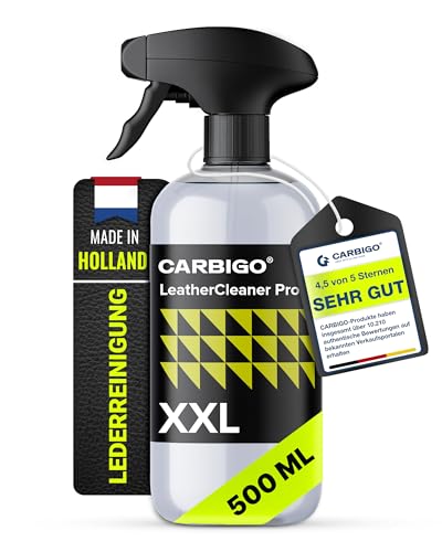 Carbigo LeatherClean Pro Lederreiniger 500ml I Wildlederpflege & Kunstlederreiniger I Lederpflege Auto, Textilien & Stoffpolster I Leather Cleaner, entfernt hartnäckige Flecken & Fett