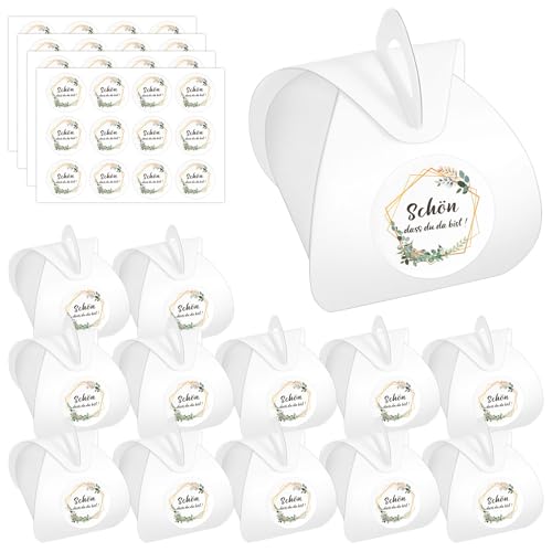 Geschenkboxen Eukalyptus, 48 Stück Schön Das Du Da Bist Geschenkschachtel Klein, Gastgeschenke Hochzeit Gastgeschenke Box für Hochzeit Babypartys Taufe Kommunion 5.5 X 5.5cm